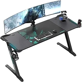 Eureka Ergonomic Z60 Gaming Desk 60'' Z Shaped Large Pc Computer Gaming Desks Tables With Rgb Led Lights Mouse Pad For E-Sport Racing Gamer Pro Home Office Gift