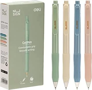 Deli Comfort Grip Smooth Writing Nusign Pastel Gel Pen 12 Pieces Set, 0.5 mm Tip Size, Black