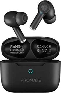 Promate Bluetooth Earbuds, Wireless Active Noise Cancelling Headphones with IntelliTouch Control, 25H Long Playtime, Portable Charging Case and Built-In Mic, ProPods.Black