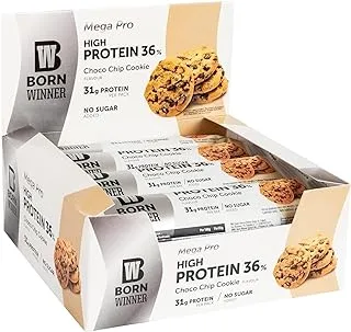 بورن وينر بروتين بار ميجا برو - بسكويت رقائق الشوكولاتة 12 × 85 جم يحتوي على 31 جم من البروتين ، بدون إضافة سكر بحجم كبير