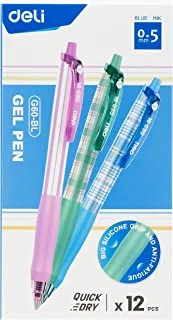 deli EG60-BL 0.5 mm Size, Premium Comfort Grip Quick Dry Bullet Tip Gel Pen 12 Pieces Set, Blue