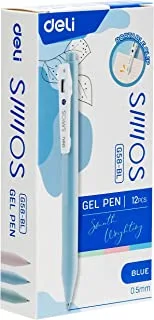 deli EG58-BL 0.5 mm Size Comfort Grip Smooth Writing Quick Dry Bullet Tip Gel Pen 12 Pieces Set, Blue