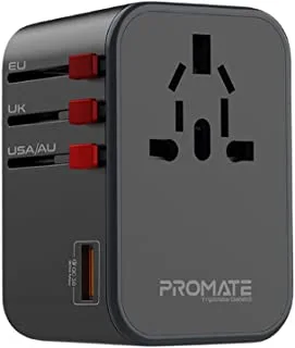 Promate Travel Adapter, Universal GaN Charge Adapter with 1840W AC Socket, 65W Dual USB-C™ Power Delivery Ports, 30W QC 3.0 Port and 8A Surge Protect for MacBook Air, Mobiles, Fan, TV, TripMate-GaN65
