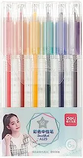 Deli Comfortable Grip Smooth Writing Gel Pen 6 Pieces Set, 0.5 mm Tip Size, Assorted
