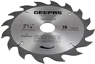 Geepas Professional Circular Saw Blade, 185 mm x 2 mm x 30 mm Size, 16 Teeth, Silver/Black