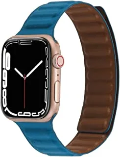 سوار مغناطيسي من الجلد AC&L متوافق مع سوار Apple Watch 44 ملم ، أزرق كيب