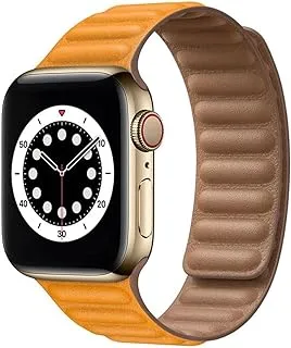 Ac&l leather magnetic band compatible with apple watch 44mm strap, golden brown