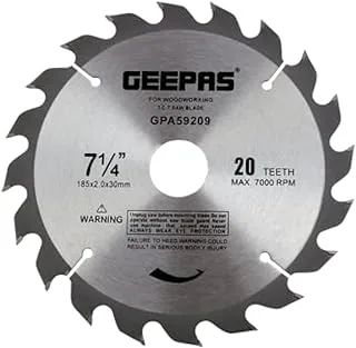 Geepas Professional Circular Saw Blade, 185 mm x 2 mm x 30 mm Size, 20 Teeth, Silver/Black