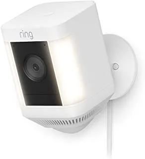 Ring Spotlight Cam Plus Plug-In من أمازون | كاميرا مراقبة خارجية 1080p HD ، محادثة ثنائية الاتجاه ، رؤية ليلية ، أضواء كاشفة LED ، صفارة الإنذار ، بديل لنظام CCTV ، نسخة تجريبية مجانية لمدة 30 يومًا من Ring Protect