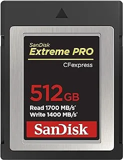 بطاقة SanDisk Extreme PRO CFexpress من النوع B ، 512 جيجابايت ، 1700 ميجابايت / ثانية للكتابة ، 1200 ميجابايت / ثانية