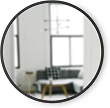 Umbra Hub مرآة حائط بإطار مطاطي - مرآة حائط دائرية مقاس 18 بوصة للمداخل ، والحمامات ، وغرف المعيشة والمزيد ، تضاعف كفن حائط حديث