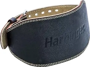 Harbinger Padded Leather Contoured Gym Weightlifting Belt with Suede Lining and Steel Roller Buckle for Lifting Support