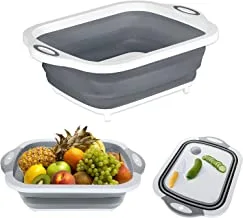 McMola Chopping Boards, 4 in 1 Collapsible Washing up Bowl and Plastic Chopping Board with Drain Plug, Foldable Camping Sink, Fruits Vegetables Wash Dish Tub Basin for Home Kitchen Campervan