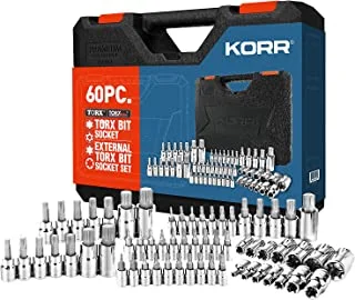 KORR Tools KSS008 60pc Torx Bit Socket ومجموعة مقبس Torx خارجي