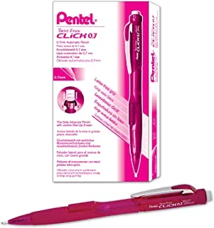 قلم رصاص ميكانيكي Pentel Twist-Erase CLICK (0.7 مم) ألوان أسطوانية وردية متنوعة ، قد يختلف اللون ، صندوق 12 (PD277TP)