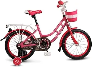 Mogoo Pearl Kids Road Bike With Basket for 4-5 Years Old Girls, Adjustable Seat, Handbrake, Mudguards, Reflectors, Rear Carrier, Gift for Kids, 16-Inch Bicycle With Training Wheels, Pink Color