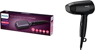 Philips Stylecare Essential Heated Straightening Brush. Extra Large Brush Area. & Essential care. ThermoProtect. Foldable. 1200W. DC motor. 3 heat/speed settings + cool shot. no ions. 1.5m. 3 pin,