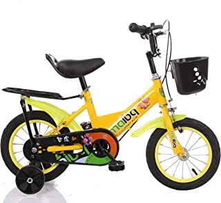 Maibq Children's Bike With Training Wheels, Back Set And Front Basket 16 Inch, Yellow