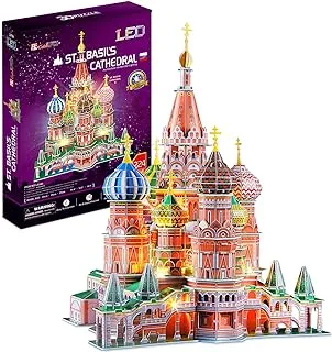 CubicFun LED Russia Cathedral 3D Puzzles for Adults Kids, St. Basil's Cathedral Architecture Building Church Model Kits Toys for Teens, 224 Pieces, 771L519