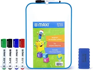 Maxi 2 Sided Dry-Wipe A4 Size Whiteboard Plus 5 Pieces Colour Markers and Dry Wipe Eraser, Multicolour