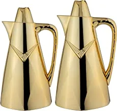 Al Saif Ghinaa 2 Pieces Coffee and Tea Vacuum Flask Set, Size:0,75/1,0 Liter,colour:Gold