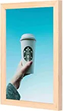 LOWHA Holding Starbucks Tumblers Wall Art with Pan Wood framed Ready to hang for home, bed room, office living room Home decor hand made wooden color 23 x 33cm By LOWHA
