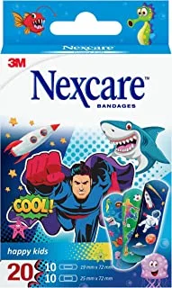 Nexcare Happy Kids Bandages/plasters Cool Assorted designs, 20 units/pack | Designed for all-day comfort | Suitable for sensitive skin | Gentle plasters in cute colors | Highly breathable