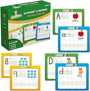 Channie's Dry Erase Alphabet/Number Flash Cards, 5.5W x 4.25 L x 0.25H, White, Model:B500