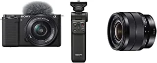سوني ألفا ZV-E10L كاميرا فيديو رقمية بعدسات قابلة للتبديل. & E عدسة تكبير بزاوية عريضة مقاس 10-18 مم F / 4 E ، أسود
