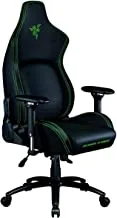 كرسي ألعاب Razer Iskur مع دعم قطني مدمج نظام دعم قطني مريح 4D مسند للذراع ميموري فوم وسادة رأس من جلد PVC - أسود وأخضر