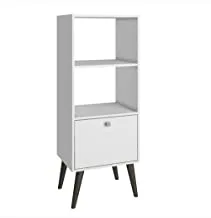 Brv Moveis Book Shelf with Two Shelves and One Drawer, White - H 112 cm X W 44.5 cm X D 35 cm
