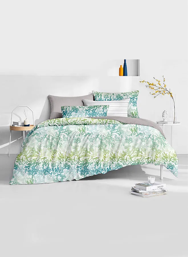 Amal Duvet Cover - 200x220 cm, 2 pillow cover 50x75 cm - For Queen Size Mattress - Green/Blue 100% Polyester