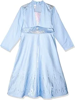 Party Centre Disney Elsa Frozen 2 Deluxe Girls' Costume Box Set, Includes Dress With Cape, Wand, Crown, And Small Bag, For Ages 3-4 Years (Small), Blue