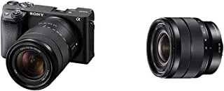 كاميرا سوني ألفا 6400 كاملة الإطار بدون مرآة مع عدسة 18-135 ملم SEL18135 OSS قابلة للتبديل ، 24.2 ميجابكسل ، أسود ، ILCE-6400M & E 10-18mm F / 4 E Mount Wide Angle Zoom Lens ، أسود
