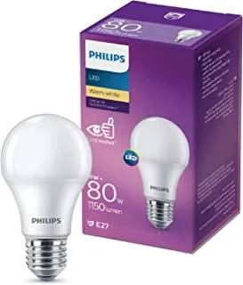 Philips LED Light Frosted Bulb A60, Non-Dimmable, E27 Base, 11W-50W Equivalent, Warm White 3000k