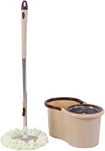 Lawazim Rotating Mop with Bucket -Khaki- Absorbent Self-wringing Spin Mop with Dual-chamber bucket and Washable Replaceable Microfiber Heads for Deep Cleaning Hardwood Ceramic Tiles and Linoleum Floor