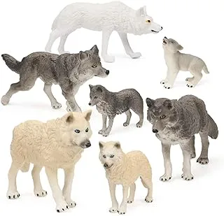 مجموعة مجسمات لعبة الذئب 7 قطع من RESTCLOUD مجسمات حيوانات الذئب (مجموعة الذئب B) ، متعددة