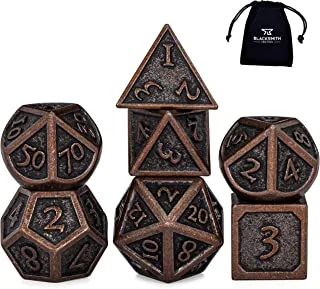 Heimdallr metal dnd dice set 7 pcs - dungeons and dragons polyhedral dice set with d&d dice bag for rpg gaming - includes d20 - blacksmith craft dice (burnished bronze)