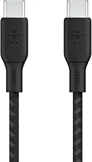Belkin USB Type C to C Cable, 100W Power Delivery USB-IF Certified 2.0 USB C Charger Cable with Double Braided Nylon Exterior for iPhone 15, iPad, MacBook, Samsung Galaxy, Pixel and More -3 m, black