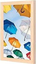مجموعة مظلة ملونة من لووا لوحات جدارية مع مقلاة خشبية مؤطرة جاهزة للتعليق للمنزل ، غرفة النوم ، غرفة المعيشة والمكتب ، ديكور المنزل مصنوع يدويًا ، لون خشبي 23 × 33 سم من LOWHA