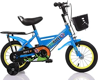 MAIBQ دراجة أطفال بعجلات تدريب ومجموعة ظهر وسلة أمامية 16 بوصة ، أزرق ، مقاس S.