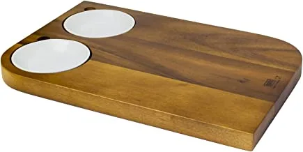 لوح تقديم خشبي من BILLI® مع 2 قطعة من وعاء السيراميك ، طبق طعام من طبق ستيك خشبي
