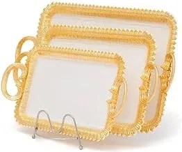 Alsaif Gallery Gilded Steel Float Tray Set 3-Pieces, White