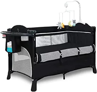Teknum 4In1 Bedside Co-Sleeper Bassinet & Playpen Wt Rocker, Baby Cot, Sleeping Cot Mosquito Net, Playard, Diaper Changing Station, New Born, Infant Toddler, Toy Organizer 0-36Months,Black