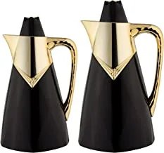 Al Saif Ghinaa 2 Pieces Coffee and Tea Vacuum Flask Set, Size:0,75/1,0 Liter,colour:Black/Gold