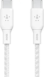 Belkin USB Type C to C Cable, 100W Power Delivery USB-IF Certified 2.0 USB C Charger Cable with Double Braided Nylon Exterior for iPhone 15, iPad, MacBook, Samsung Galaxy, Pixel and More -3 m, white