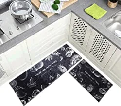 Home Concept بساط أرضي للمطبخ مضاد للانزلاق من قطعتين أسود / أبيض 122x40 سم + 60x40 سم