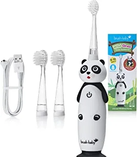 Brush-Baby WildOnes Kids Electric Rechargeable Toothbrush Panda, 1 Handle, 3 Brush Head, USB Charging Cable, for Ages 0-10 (Panda)