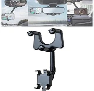 SHOWAY Car Phone Holder Mount, Rotatable and Retractable Car Phone Mount Rear View Mirror Mobile Holder, Sturdy Holder Phone Mount Fit with All Mobile Phones, Black