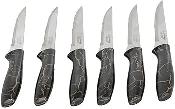 طقم سكاكين مموجة بمقبض أسود 6 قطع من السيف جاليري ، أسود / رمادي
